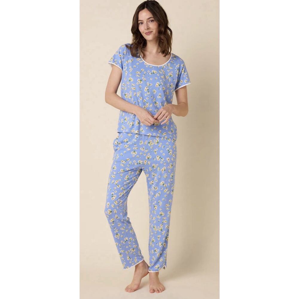 NWT The Cat’s Pajamas Women’s Floral Blue Knit Short-Sleeved Simple Sleep Set XS